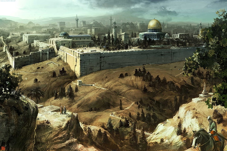 gray and brown mosque digital wallpaper, assassins creed, Jerusalem, HD wallpaper