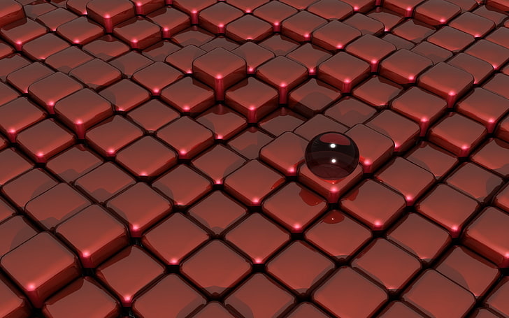 brown cube digital wallpaper, red, 3D, render, shapes, no people