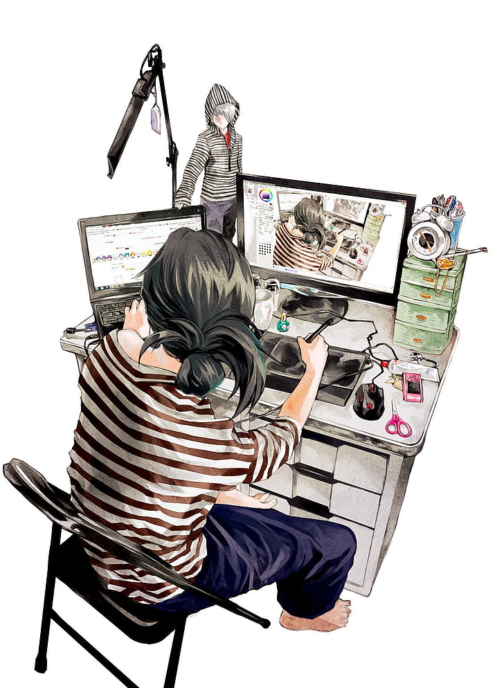 HD wallpaper: anime, artwork, desk, computer | Wallpaper Flare