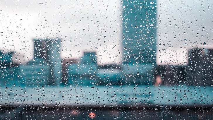 glass, water, drops, city, the city, rain, window, background, HD wallpaper