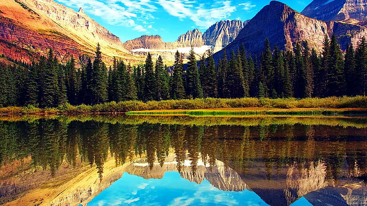 reflection, nature, wilderness, mountain, water, national park, HD wallpaper