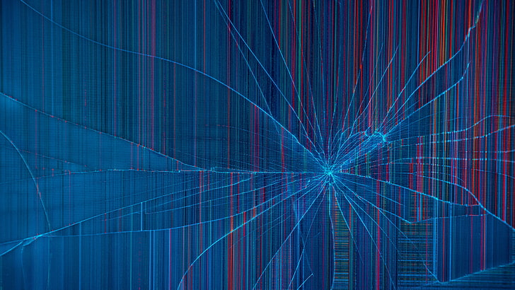 abstract, cracked, Toros Köse, digital art, blue, technology, HD wallpaper