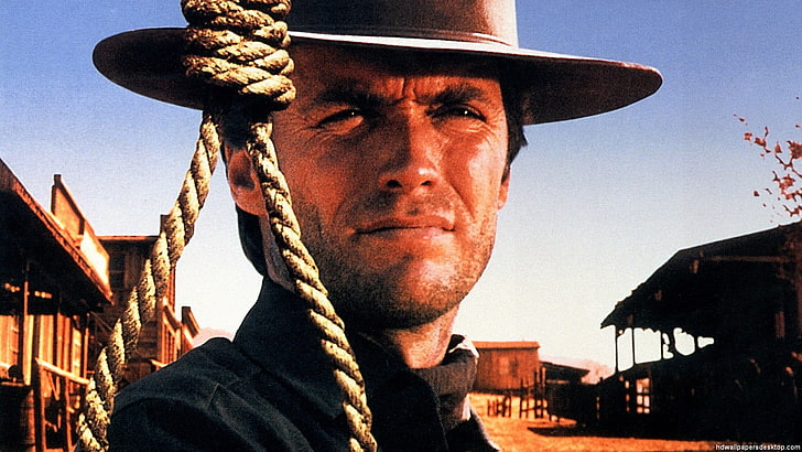 men's black and white polo shirt, Clint Eastwood, Hang 'Em High
