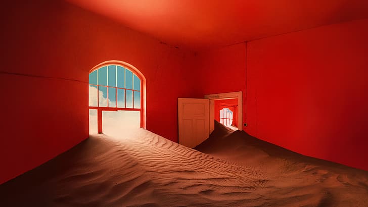 photography, Tame Impala, sand, desert, window, abstract, orange