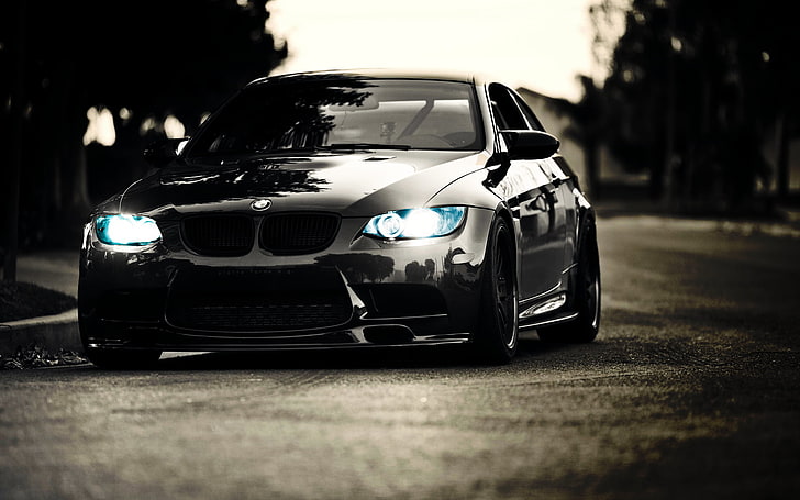 black BMW car, muscle cars, rally cars, mode of transportation, HD wallpaper