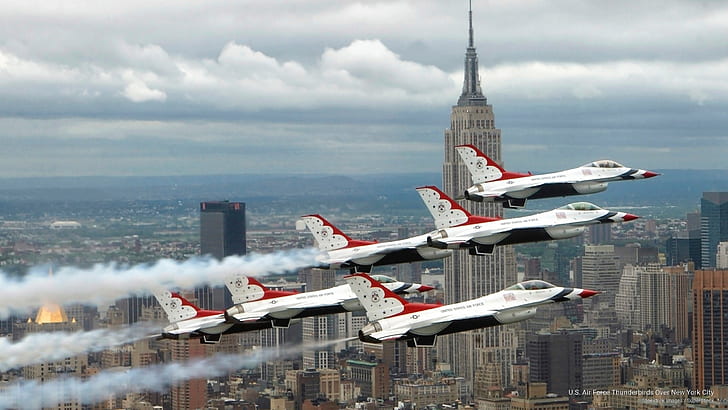 U.S. Air Force Thunderbirds Over New York City, Transportation, HD wallpaper