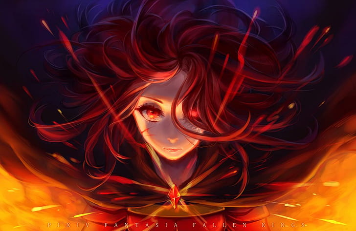 Pixiv Fantasia: Fallen Kings, Anime Girls, Redhead, Red Eyes, Original Characters, HD wallpaper