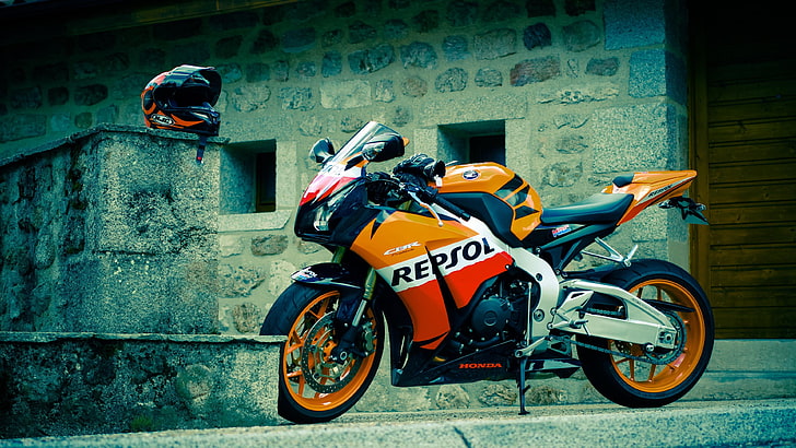 motorbike, motorcycle, honda, crash helmet, motorcycling, repsol, HD wallpaper