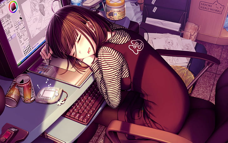 HD wallpaper: anime, Brown, computer, Cute, girls, hair, keyboards, screen  | Wallpaper Flare