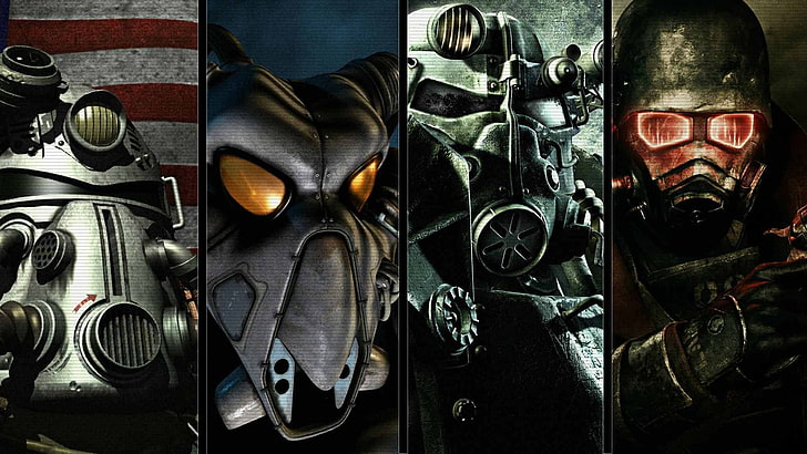 Fallout illustration, collage, Fallout 3, indoors, mask, disguise, HD wallpaper