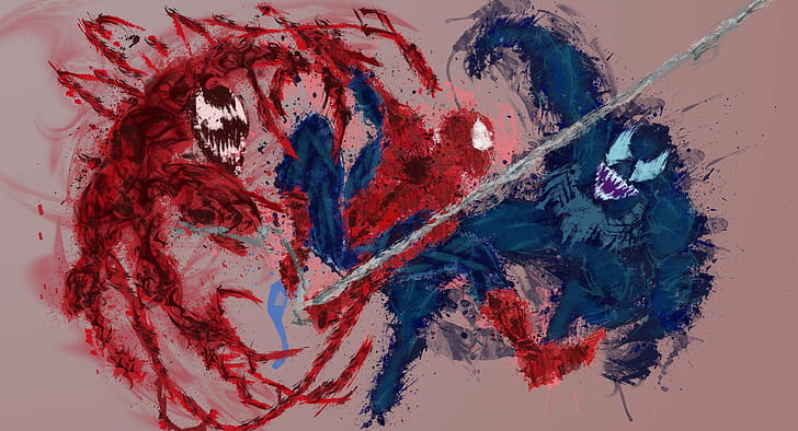 spiderman, venom, carnage, artwork, hd, superheroes, art and craft, HD wallpaper