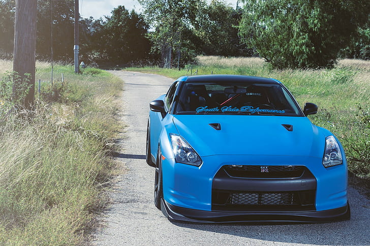 Nissan GTR R35, blue, road, best, HD wallpaper