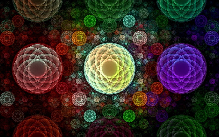 mandala digital wallpaper, circles, bright, multi-colored, abstract, HD wallpaper