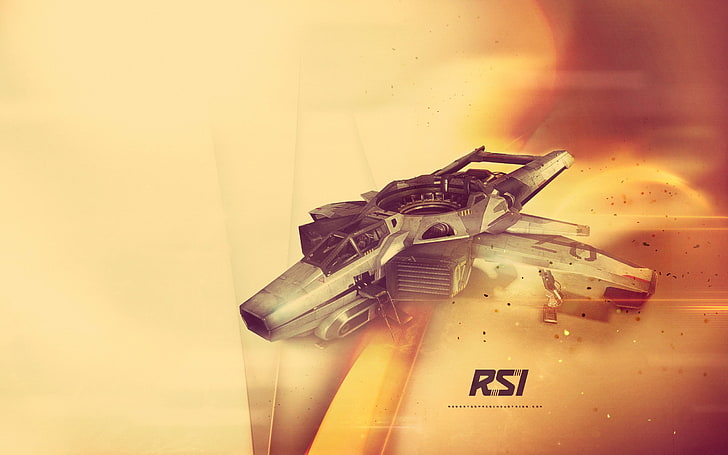 RSI digital wallpaper, Star Citizen, F-8 Hornet, copy space, weapon