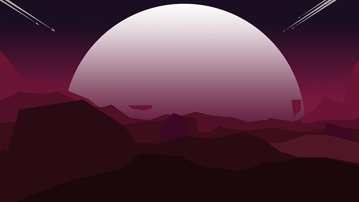 pink and brown graphic art, minimalism, planet, nature, silhouette
