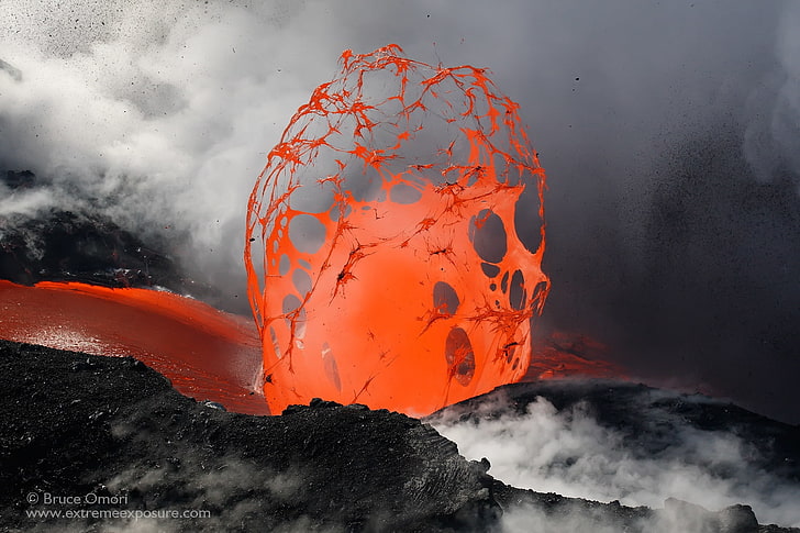 volcano, lava, eruption, nature, smoke, Bruce Omori, erupting, HD wallpaper