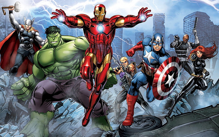 Marvel Comics The Avengers digital wallpaper, Iron Man, Hulk
