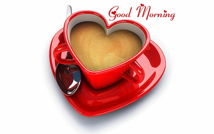HD wallpaper: Love Red Heart Shape Coffee Cup Good Morning Wallpaper |  Wallpaper Flare