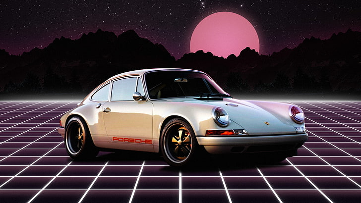 Porsche 911 R, German cars, synthwave, night, mode of transportation