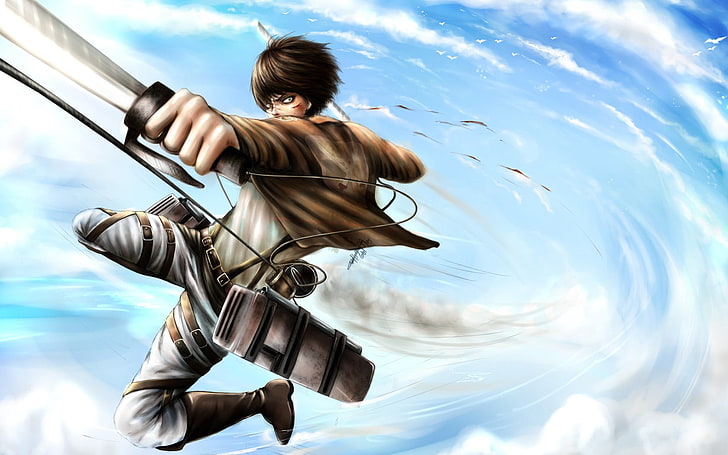 man's profile video game character wallpaper, attack on titan