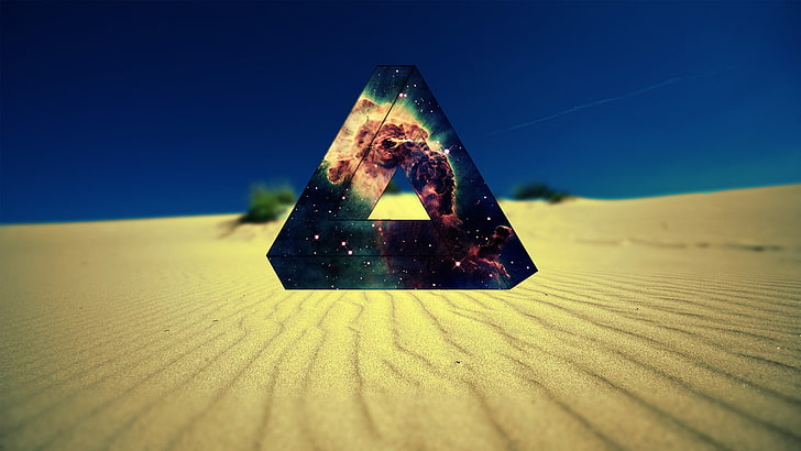 green Peak logo, triangle, desert, space, nebula, Penrose triangle