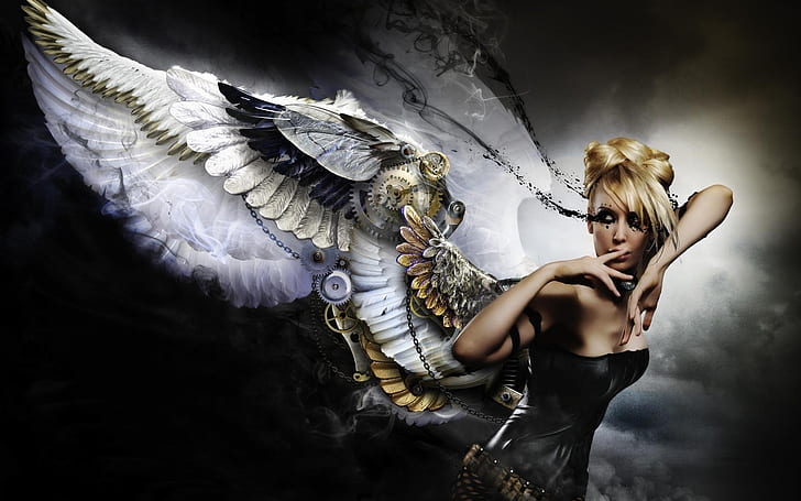 Fantasy girl, angel, wings, blonde, HD wallpaper