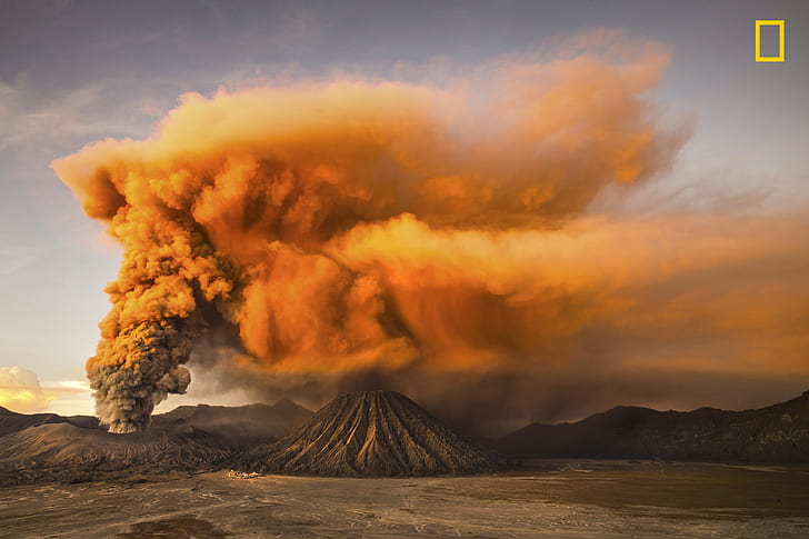 National Geographic, logo, nature, landscape, volcano, volcanic eruption, HD wallpaper