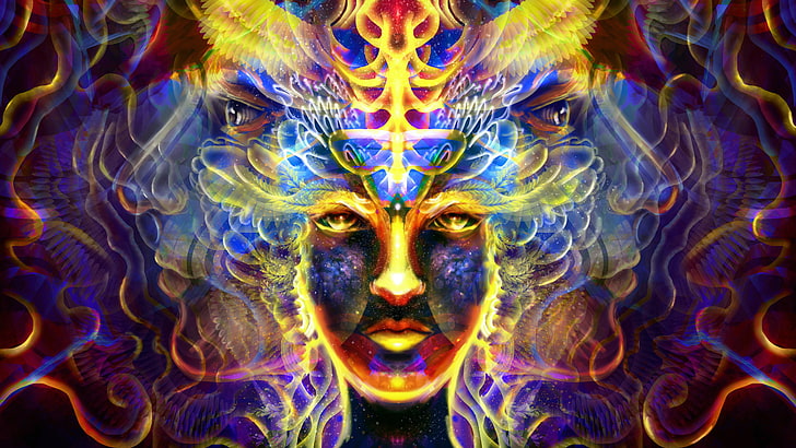 trippy, psychedelic, colorful, fractal, front view, portrait, HD wallpaper