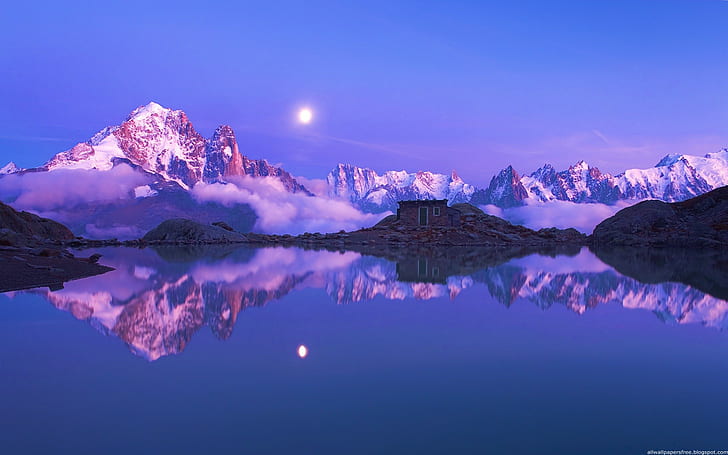 nature, lake, mountains, reflection, snow