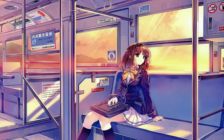 school girl-cartoon design desktop wallpaper, brown-haired female anime character wallpaper, HD wallpaper