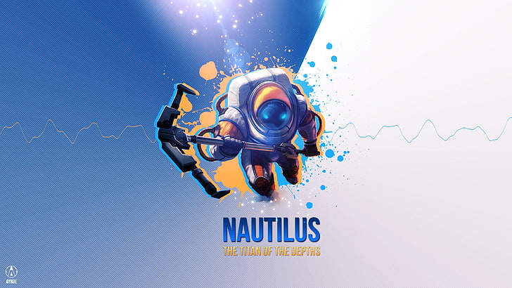 Nautilus digital wallpaper, League of Legends, blue, copy space
