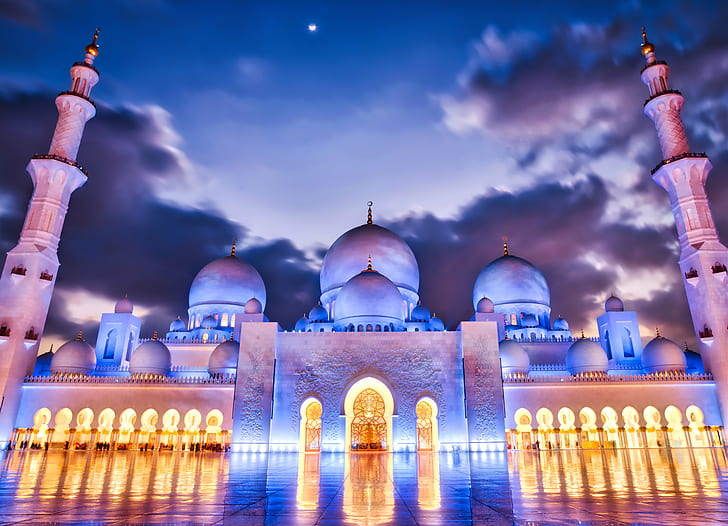 mosque with open lights, The Mighty, Abu Dhabi, Hasselblad, UAE, HD wallpaper