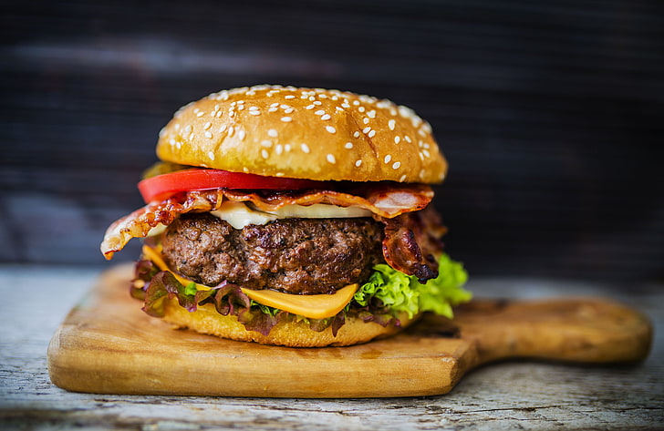 burger, dinner, food, hamburger, lunch, meal, meat, sandwich, HD wallpaper