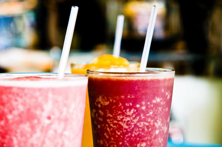 selective focus food photography of shakes on glasses with straws, java, java, HD wallpaper