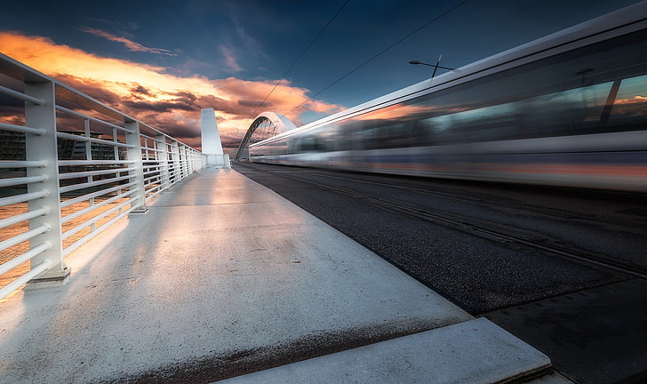 Lyon, vehicle, train, long exposure, blurred motion, transportation, HD wallpaper