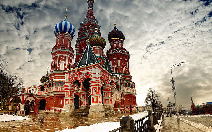 red and white concrete castle, moscow, cloud, st basils cathedral, HD wallpaper