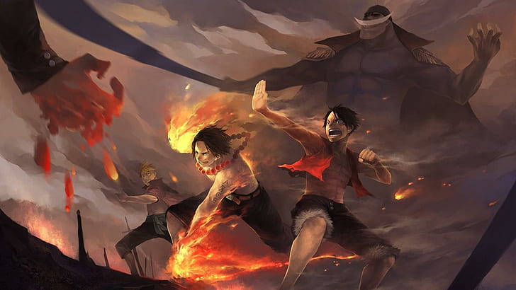 One Piece, whitebeard, awesome, dark, fight, marco, fire, anime-boys, HD wallpaper