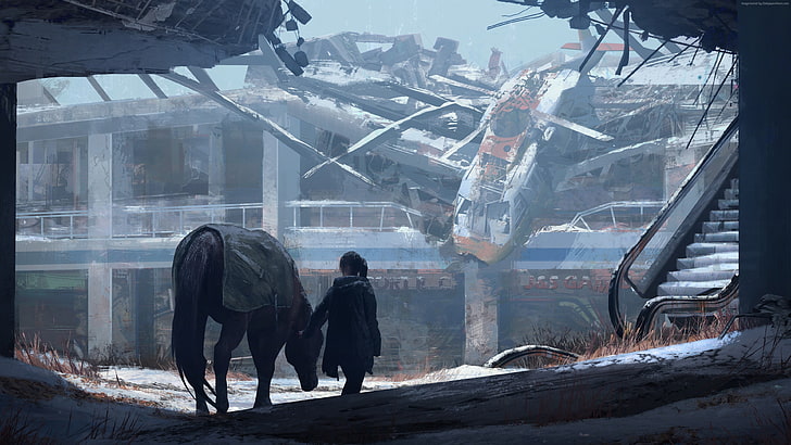 black horse, The Last of Us, video games, ruin, concept art, apocalyptic