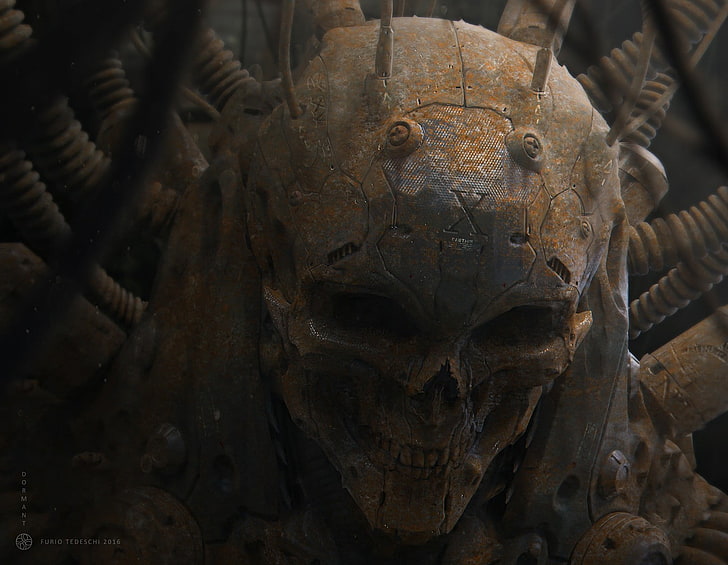 brown skull, CGI, art and craft, creativity, close-up, representation