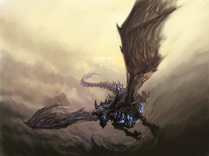 gray dragon wallpaper, Warcraft, art, Sindragosa, Frost wyrm