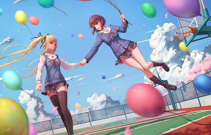 anime girls, balloon, festivals, Saenai Heroine no Sodatekata