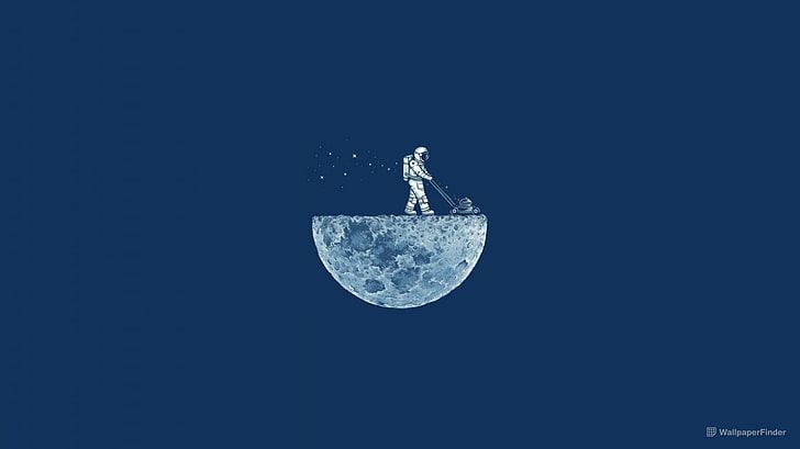 astraunot on moon illustration, minimalism, blue, copy space, HD wallpaper