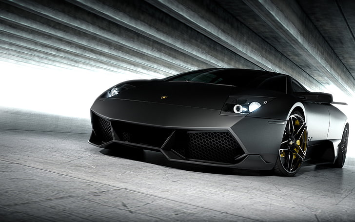 black Lamborghini luxury car, selective coloring, Lamborghini Murcielago