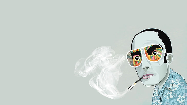 smoking cigarette man illustration, Hunter S. Thompson, minimalism, HD wallpaper