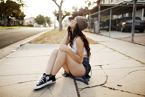 Candid Asian Girl in Jeans and White Converse