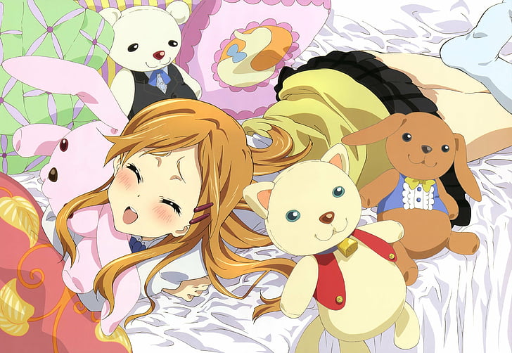 animals, anime, connect, girls, kiriyama, kokoro, stuffed, yui, HD wallpaper