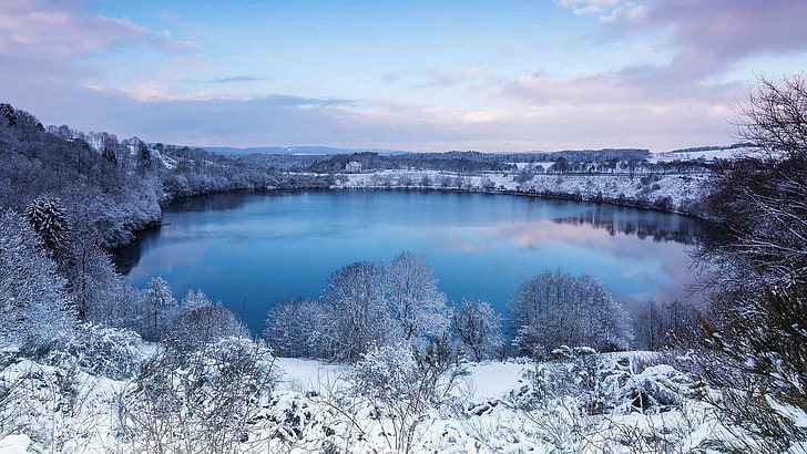 Germany, winter, Rheinland-Pfalz, lake, water, scenics - nature, HD wallpaper