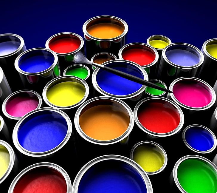 colorful, painting, paint can, paintbrushes, multi colored