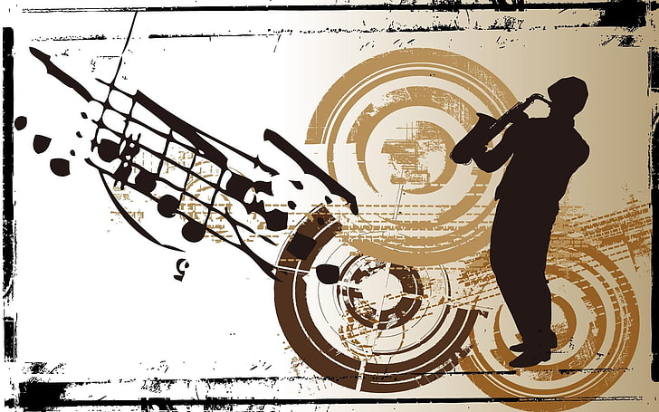 silhouette of man playing a trumpet illustration, music, artwork