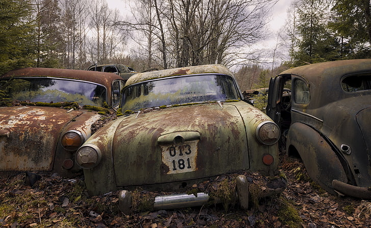 old, rust, wreck, car, vehicle, trash, mode of transportation